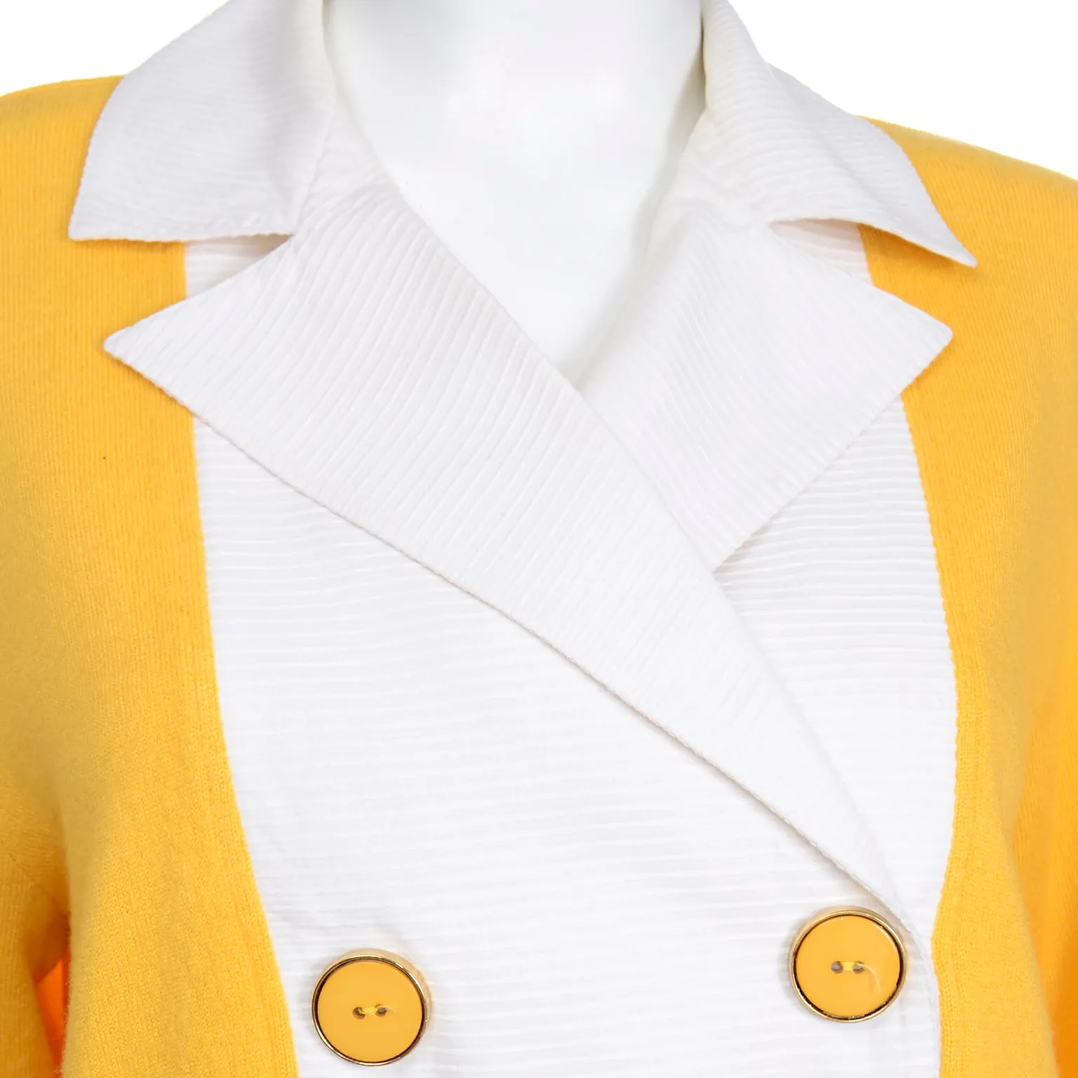 1980s Valentino Yellow Wool Sweater Top With White Collar & Yoke