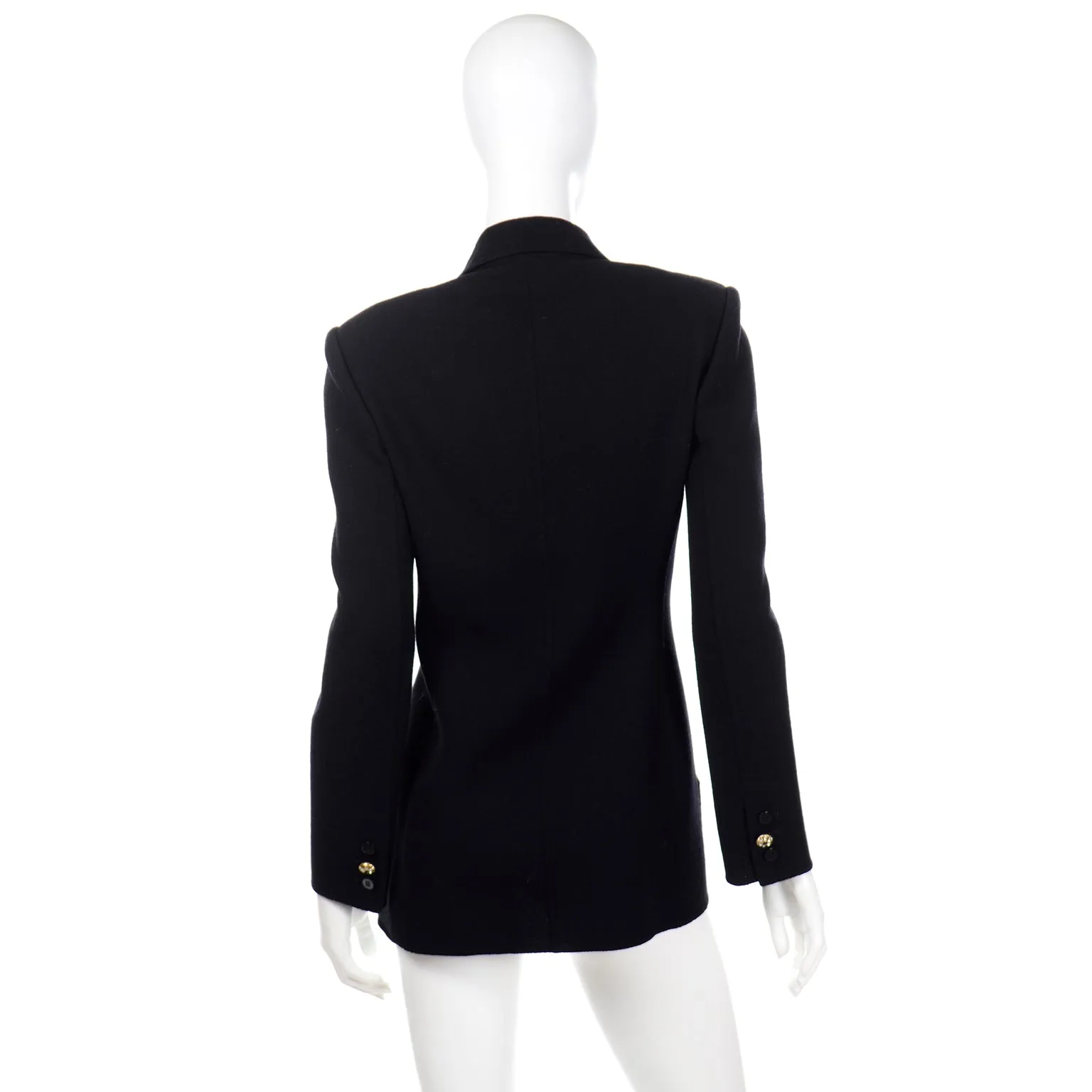 1990s Bill Blass Black Knit Jacket & Skirt Suit w Rhinestone Buttons