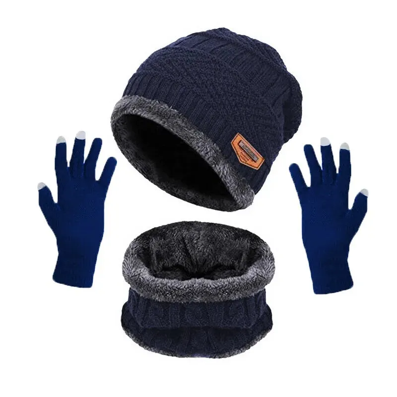 3 IN 1 Winter Knit Beanie Hat with Scarves And Touch Screen Gloves for Men Women Windproof Warm Fleece Cap Cycling Equipment