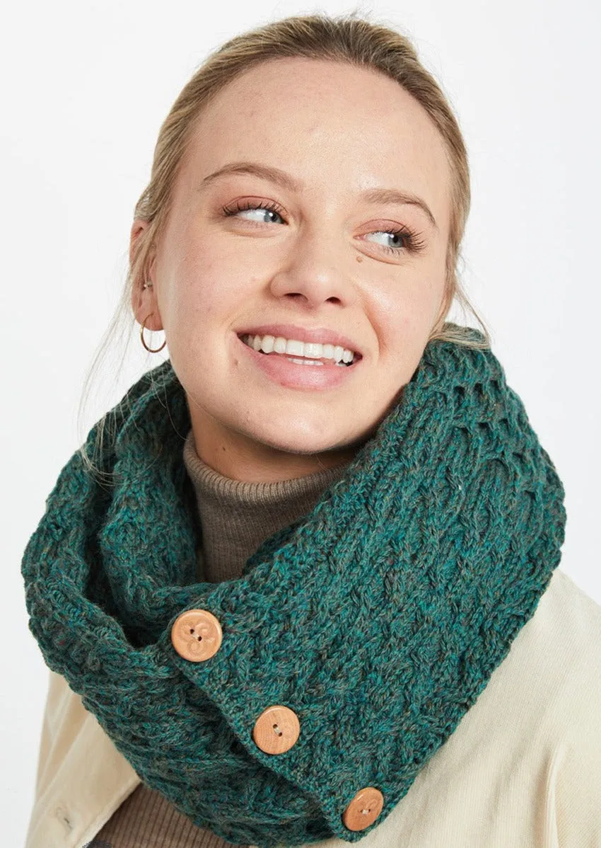 Aran Buttoned Snood | Connemara Green