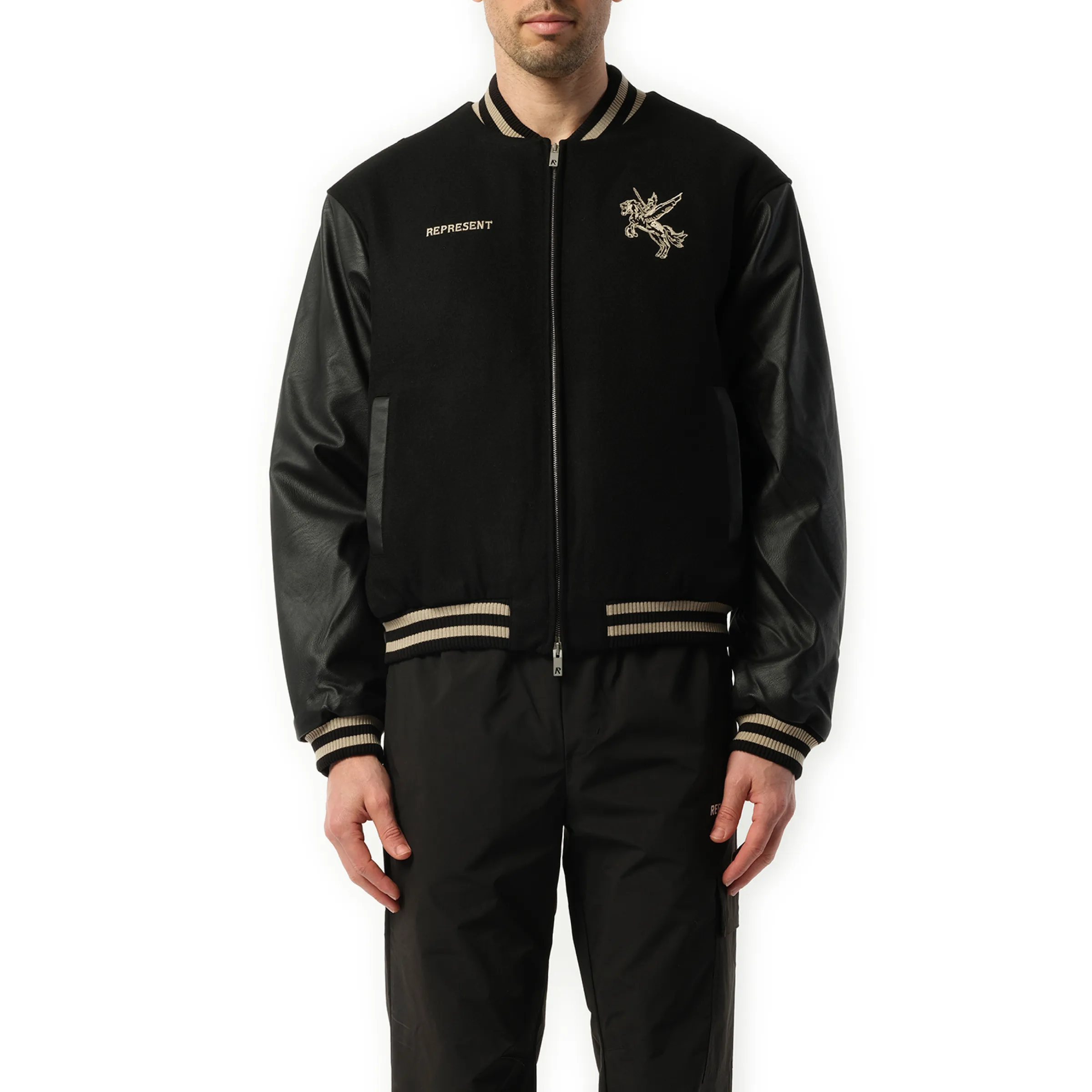 Bellerophon Wool Varsity Jacket in Jet Black