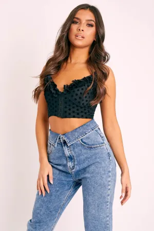 Black Polka Frill Corset Bralet - Shailey