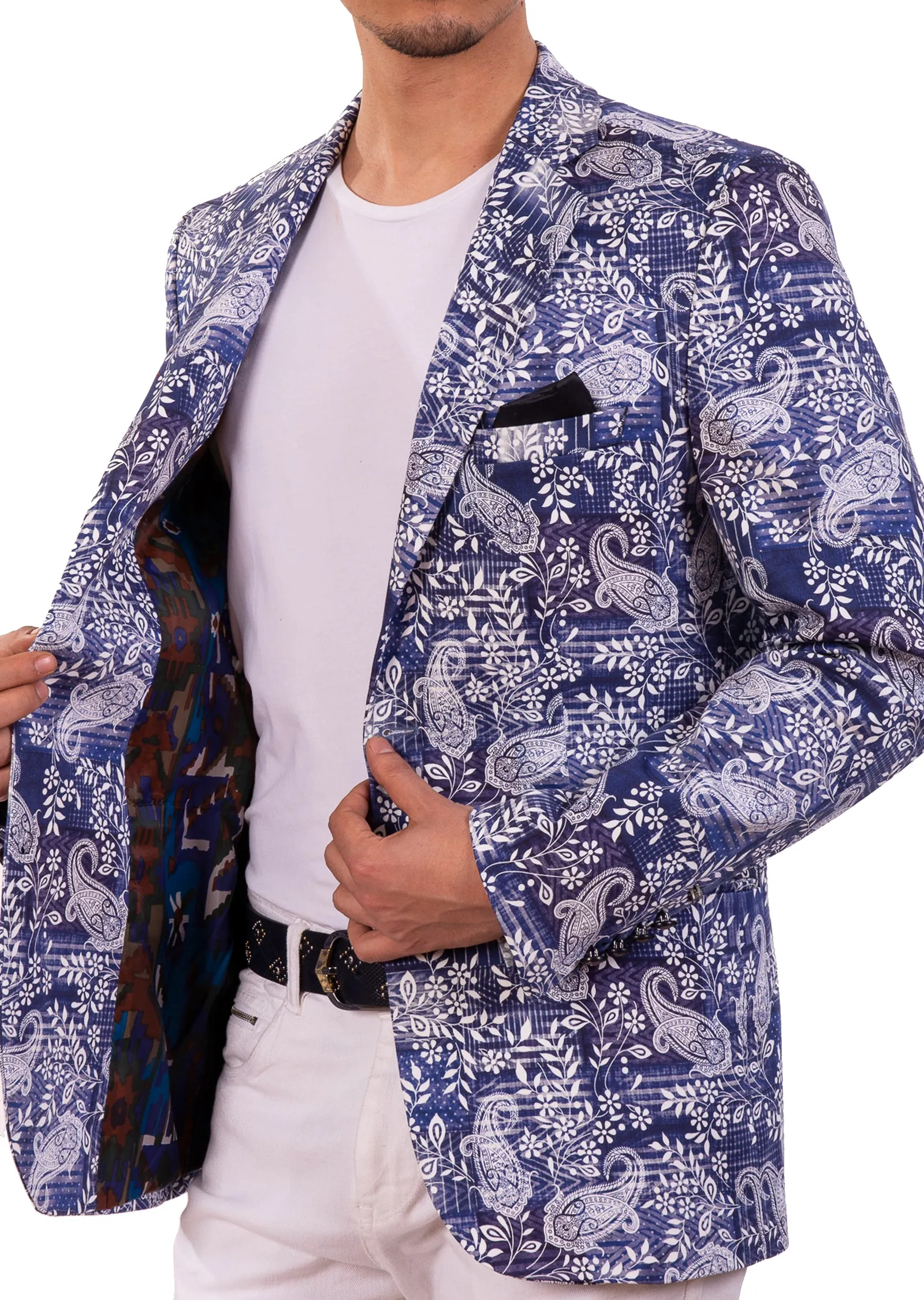 Blue Paisley Print 2-Pieces Suit