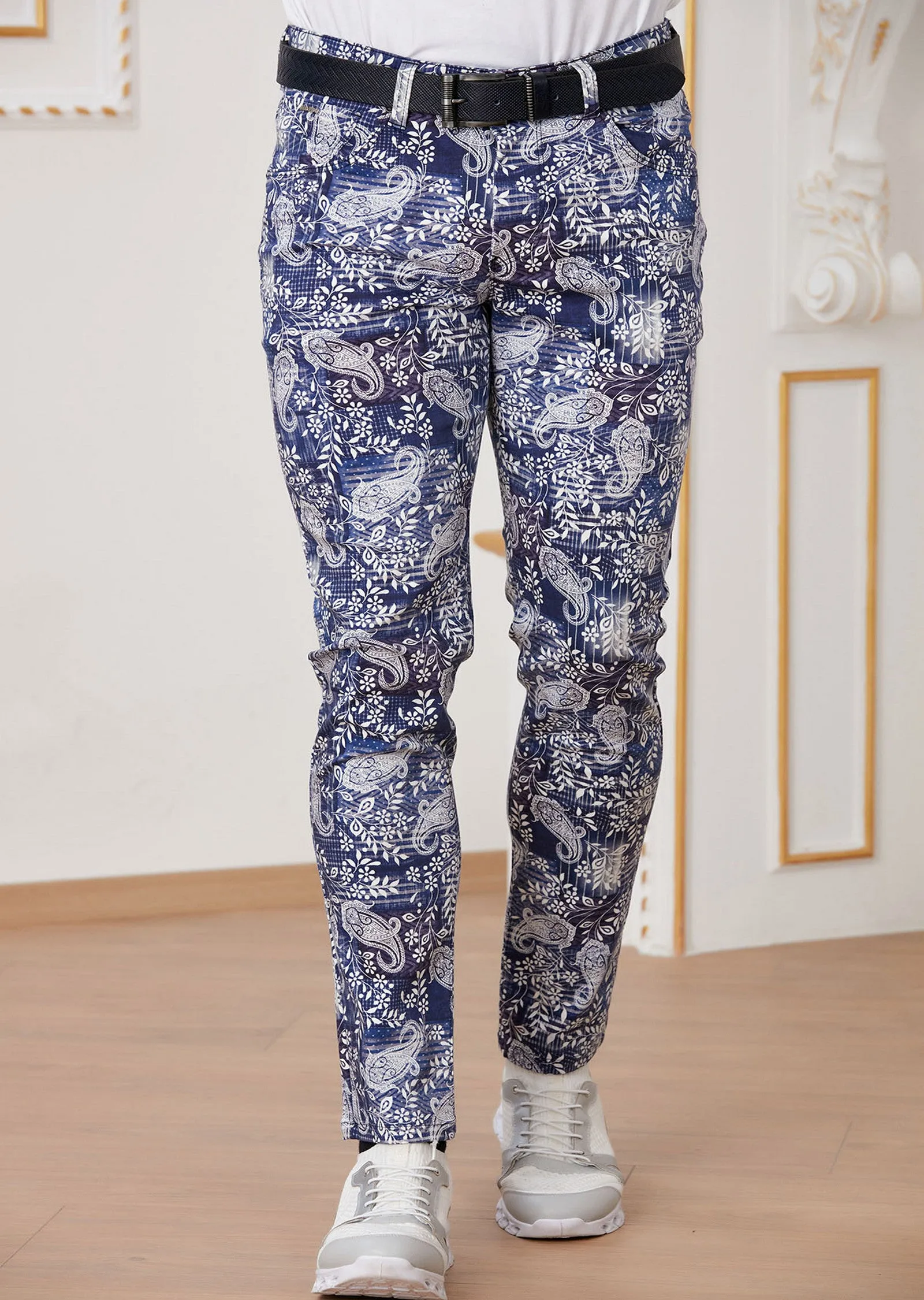 Blue Paisley Print 2-Pieces Suit