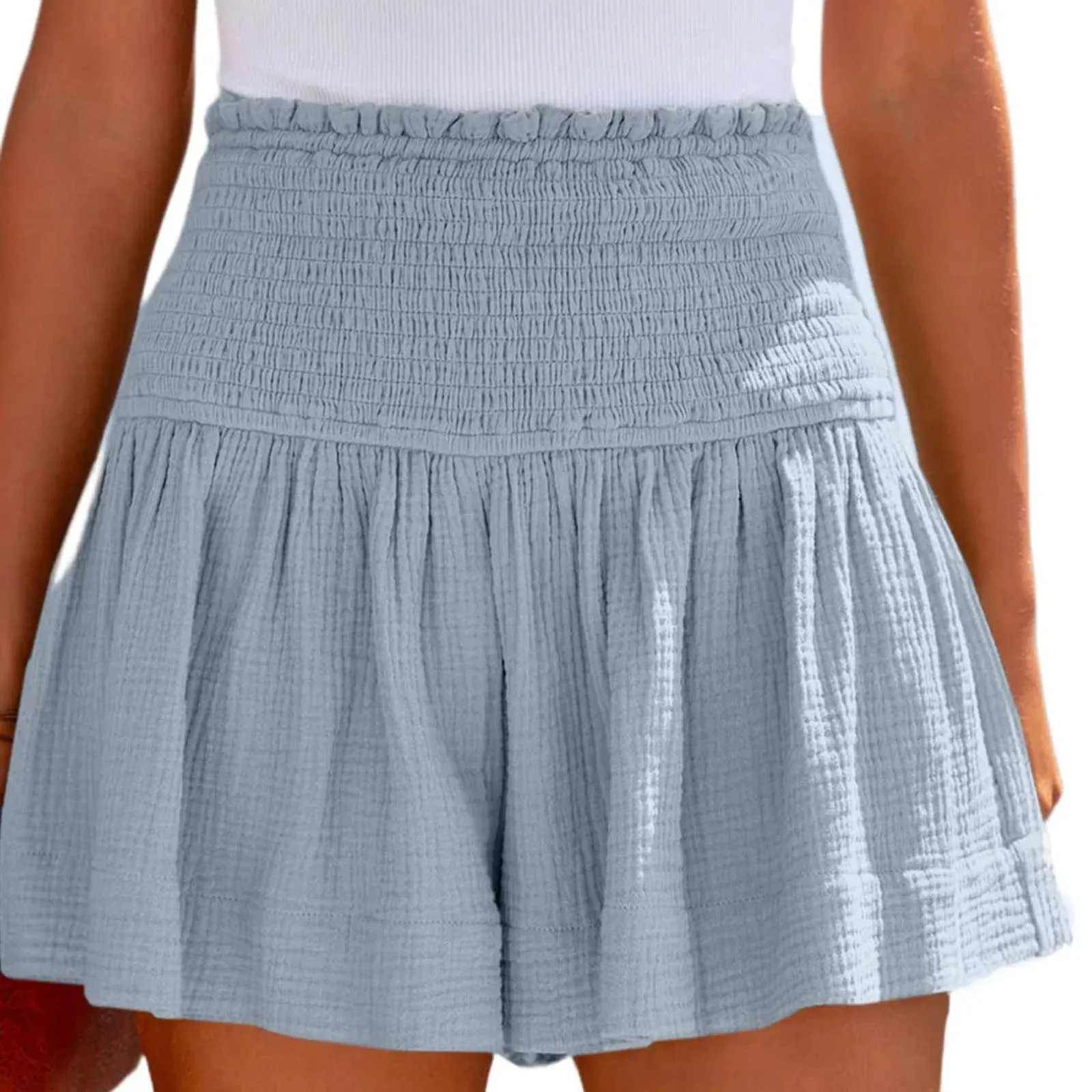 Casual Cotton High Elastic Waisted Pleated Ruffle Short