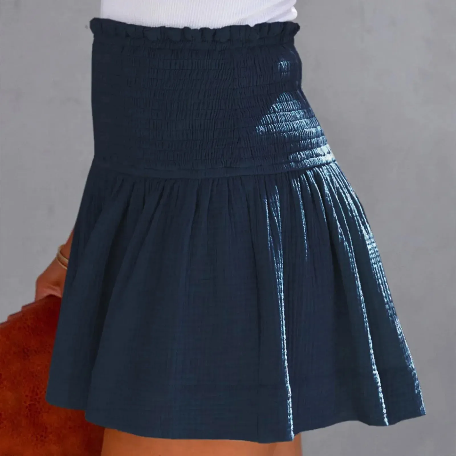 Casual Cotton High Elastic Waisted Pleated Ruffle Short