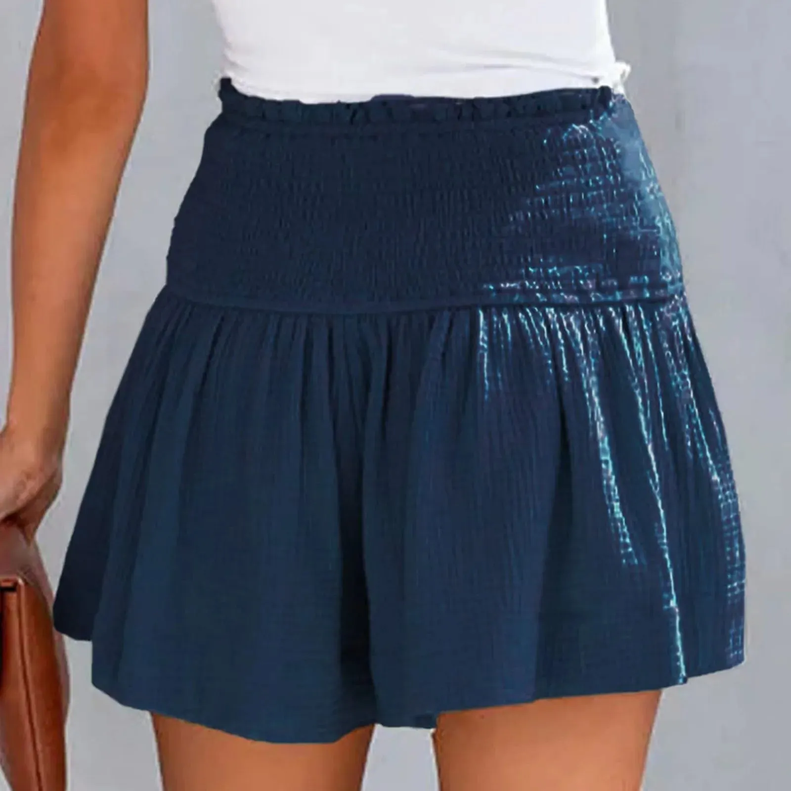 Casual Cotton High Elastic Waisted Pleated Ruffle Short