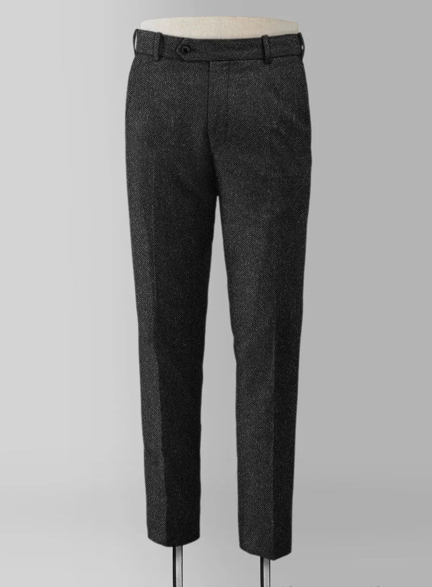 Charcoal Herringbone Tweed Pants