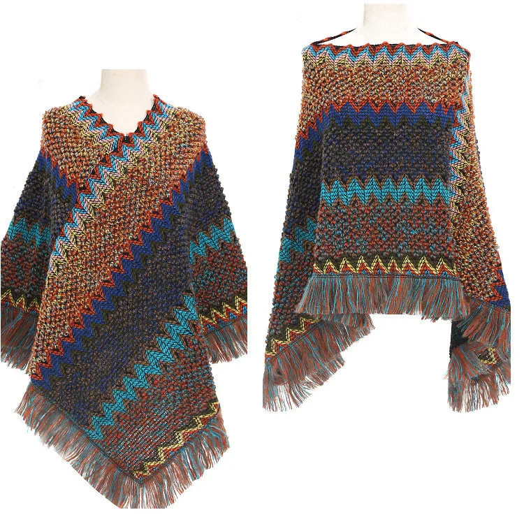 Colourful  Women's Ethnic Style Pullover Cloak