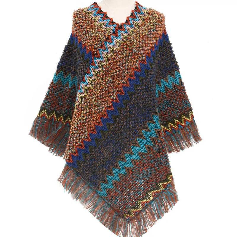 Colourful  Women's Ethnic Style Pullover Cloak