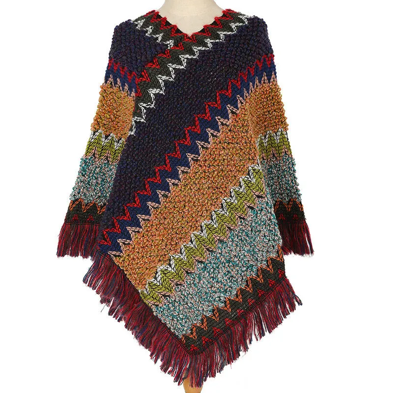 Colourful  Women's Ethnic Style Pullover Cloak