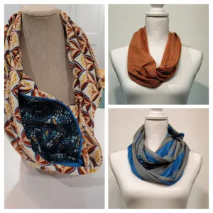 Customizable Knit Infinity Scarf with Optional Hidden Pocket: Stripes and Abstract Prints