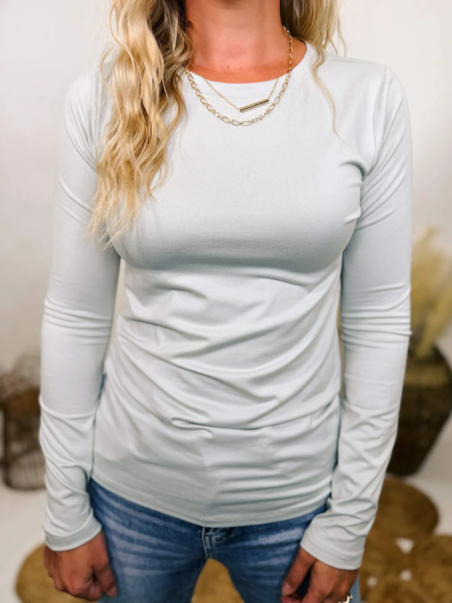 DOORBUSTER - Buttery Soft Round Neck Long Sleeve Top in Cement Grey