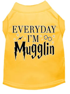 Everyday I'm Mugglin Screen Print Dog Shirt Yellow Xxxl