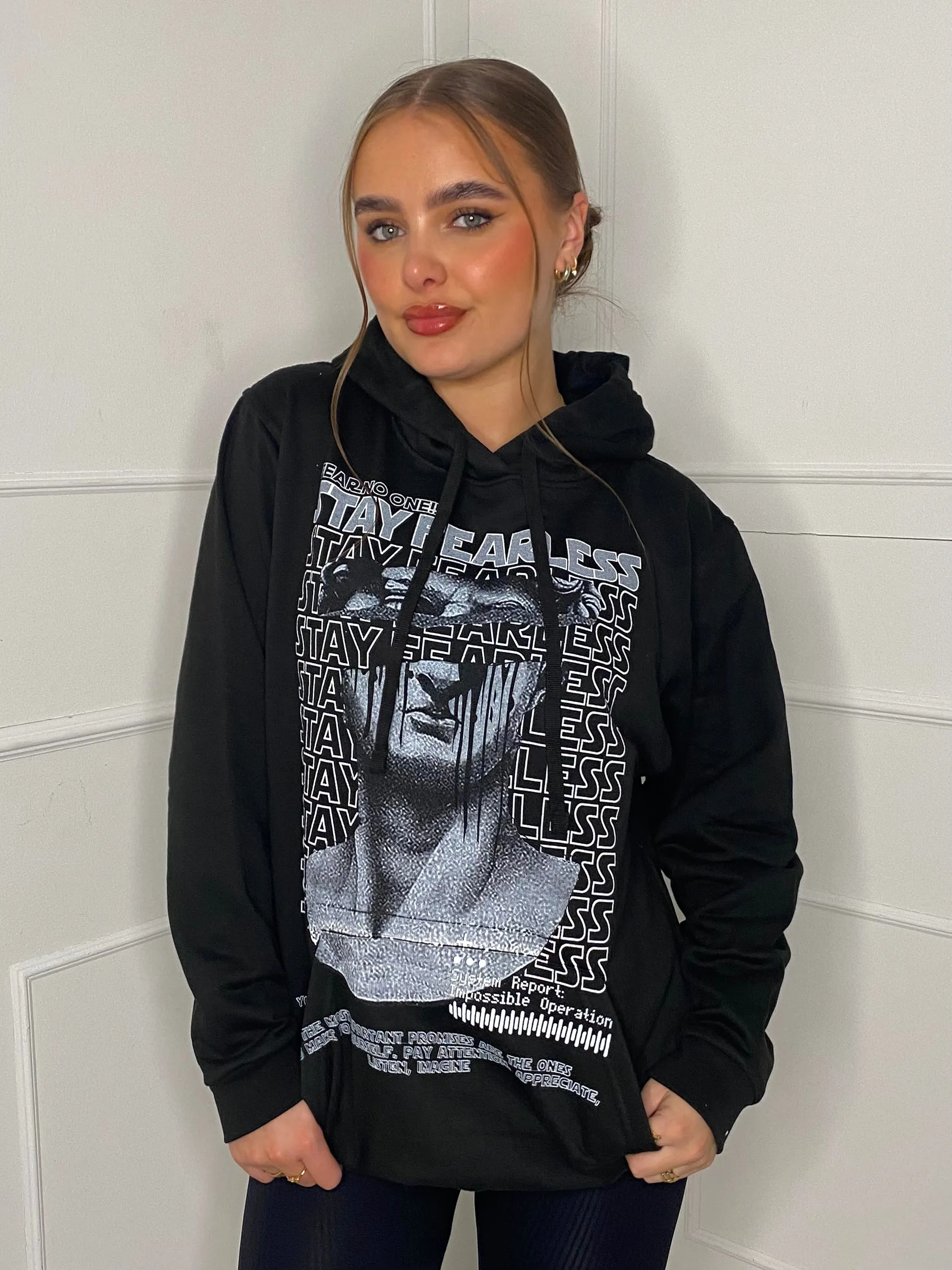 Fearless Statue Print Hoodie - Black