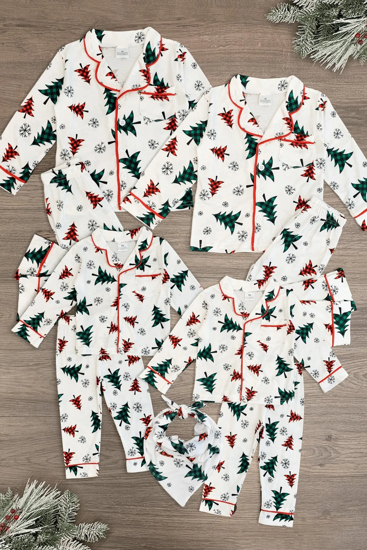 Festive Winter Trees Family Pajama Set - AND PET BANDANA!