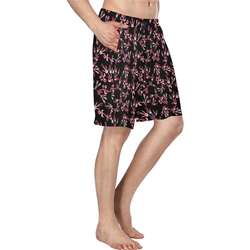 Floral Green Black Men's Casual Shorts