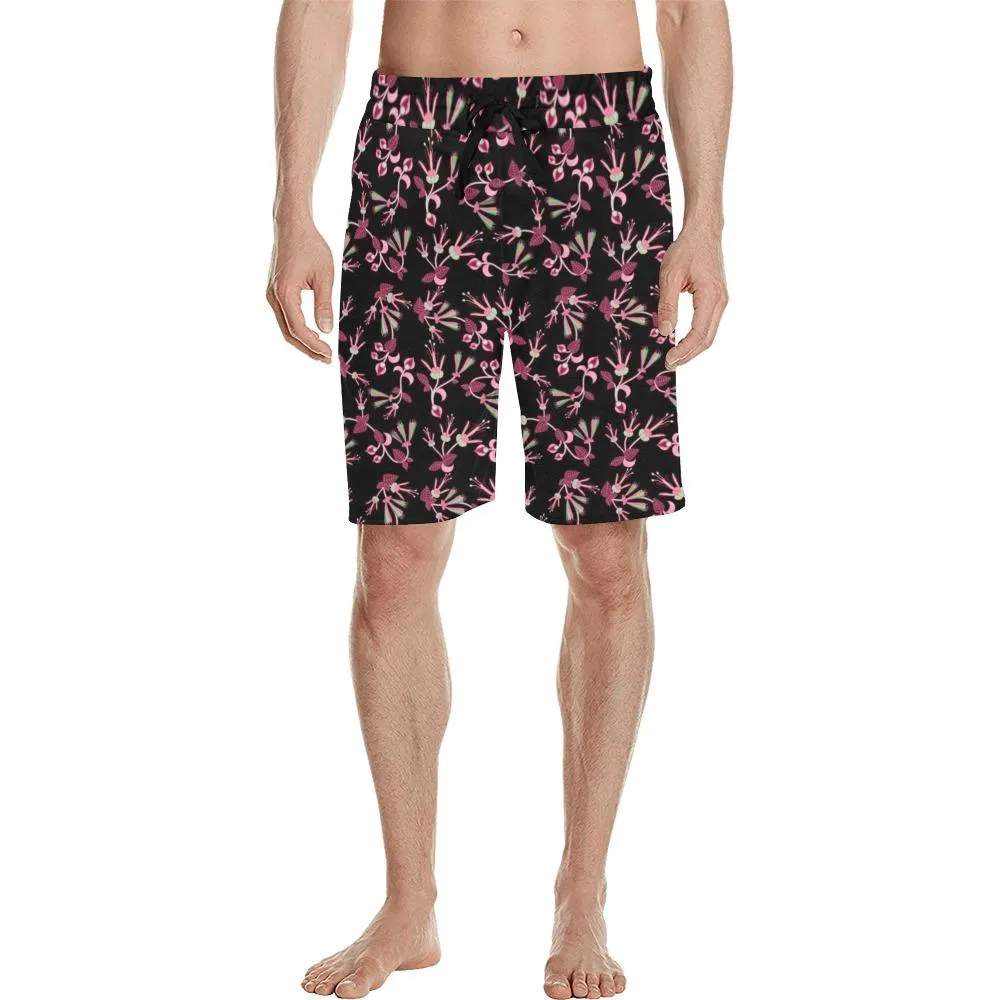 Floral Green Black Men's Casual Shorts