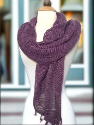 Handwoven Open Weave Cotton Scarf - Mulled Grape