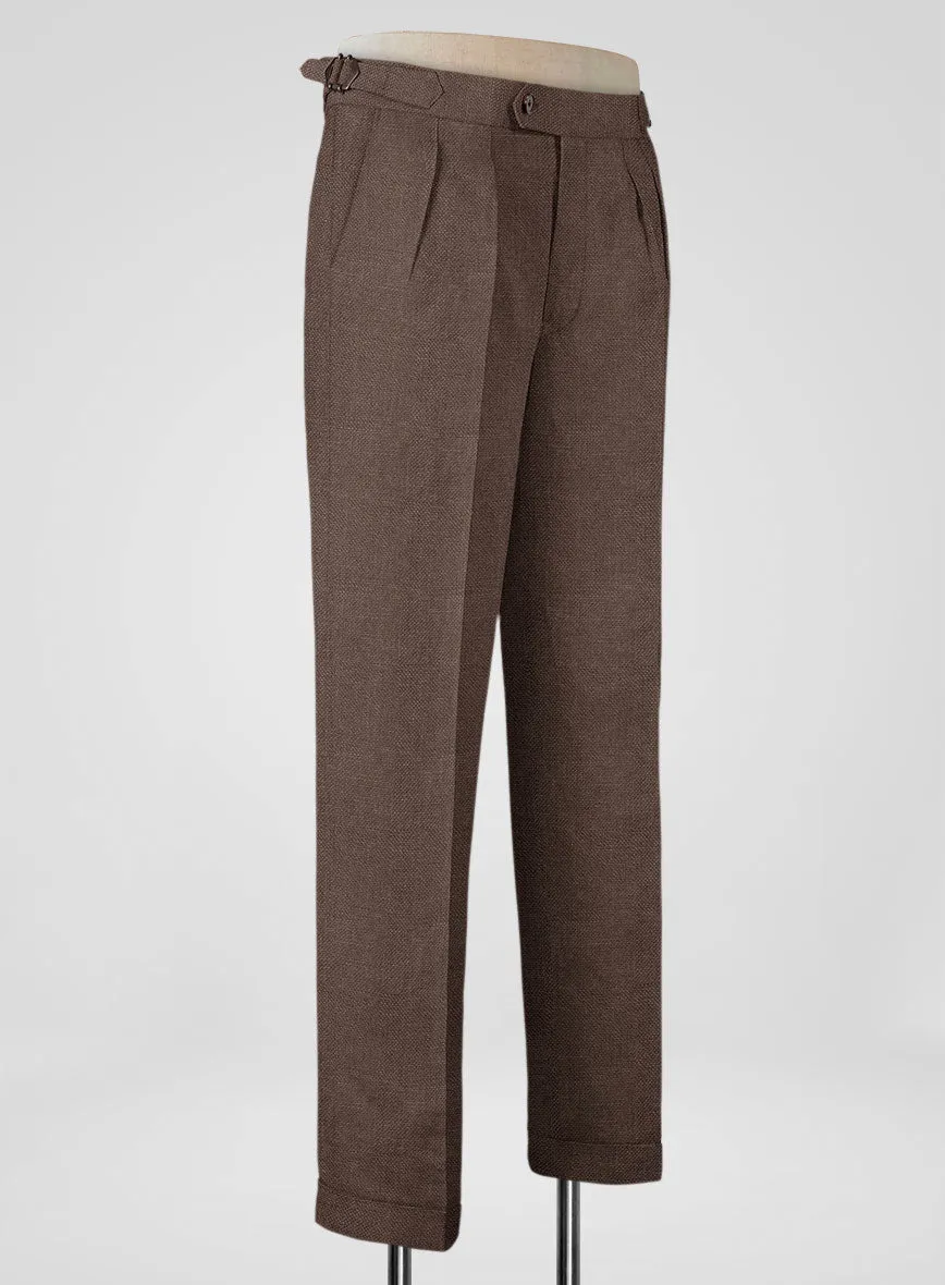 Italian Prato Brown Dobby Linen Highland Trousers