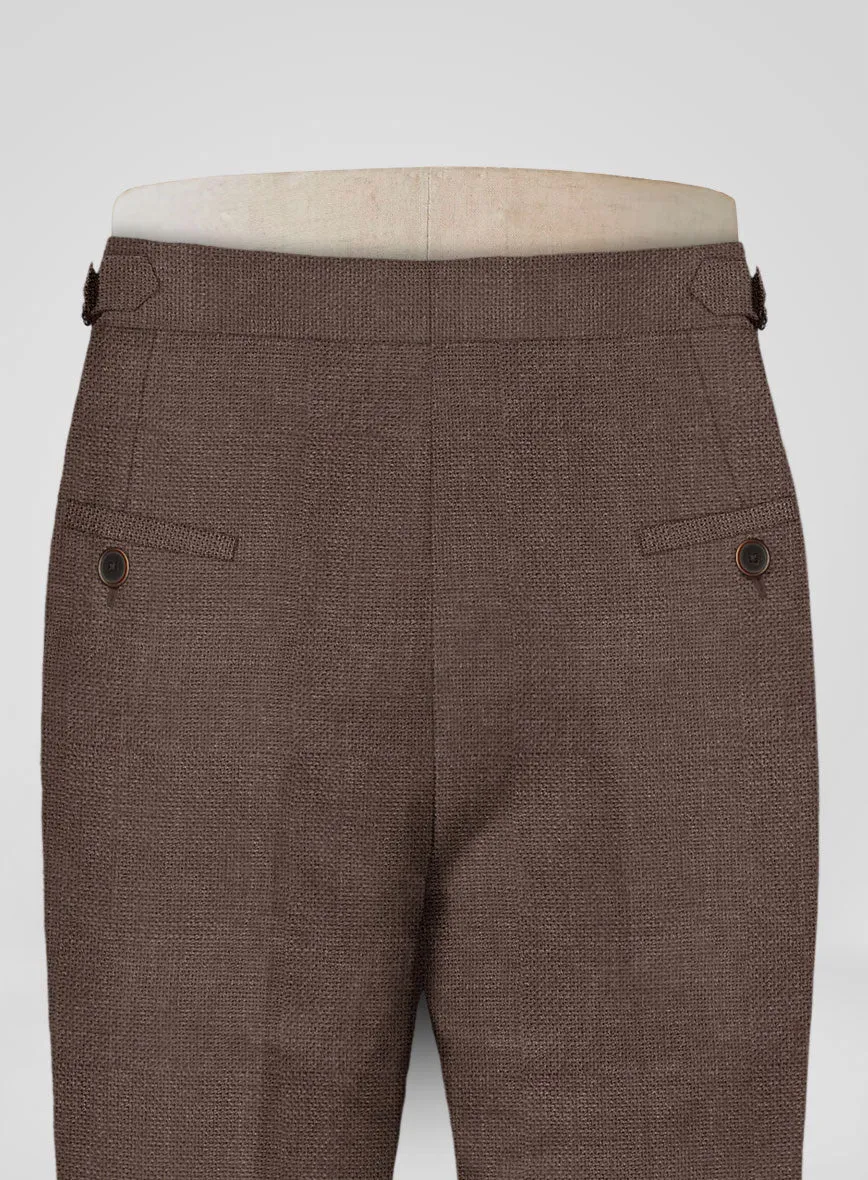 Italian Prato Brown Dobby Linen Highland Trousers