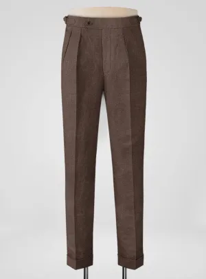 Italian Prato Brown Dobby Linen Highland Trousers