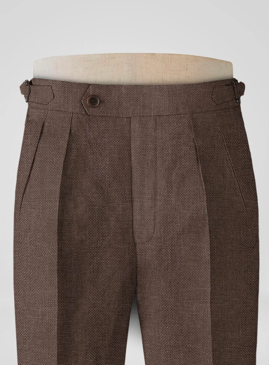 Italian Prato Brown Dobby Linen Highland Trousers