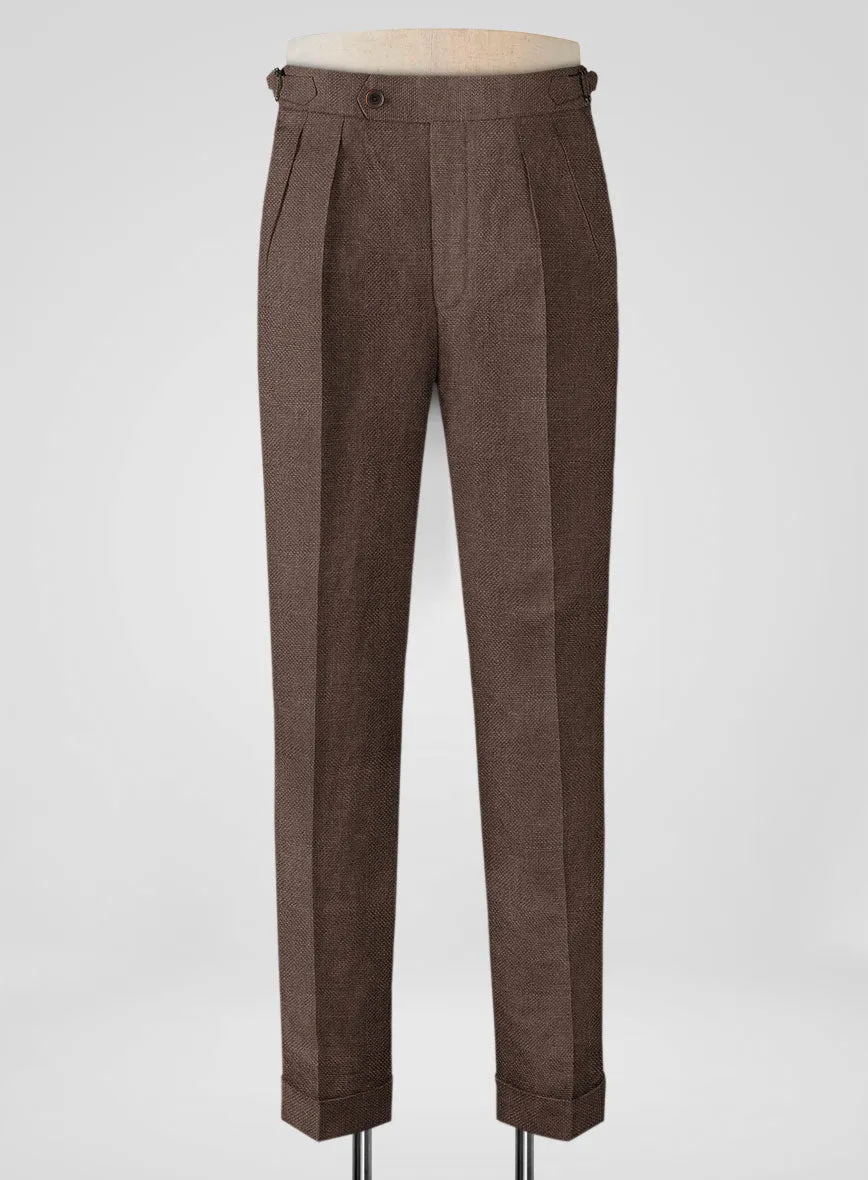 Italian Prato Brown Dobby Linen Highland Trousers