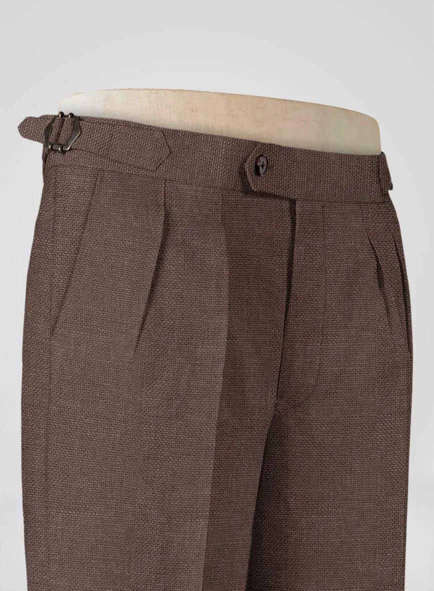 Italian Prato Brown Dobby Linen Highland Trousers