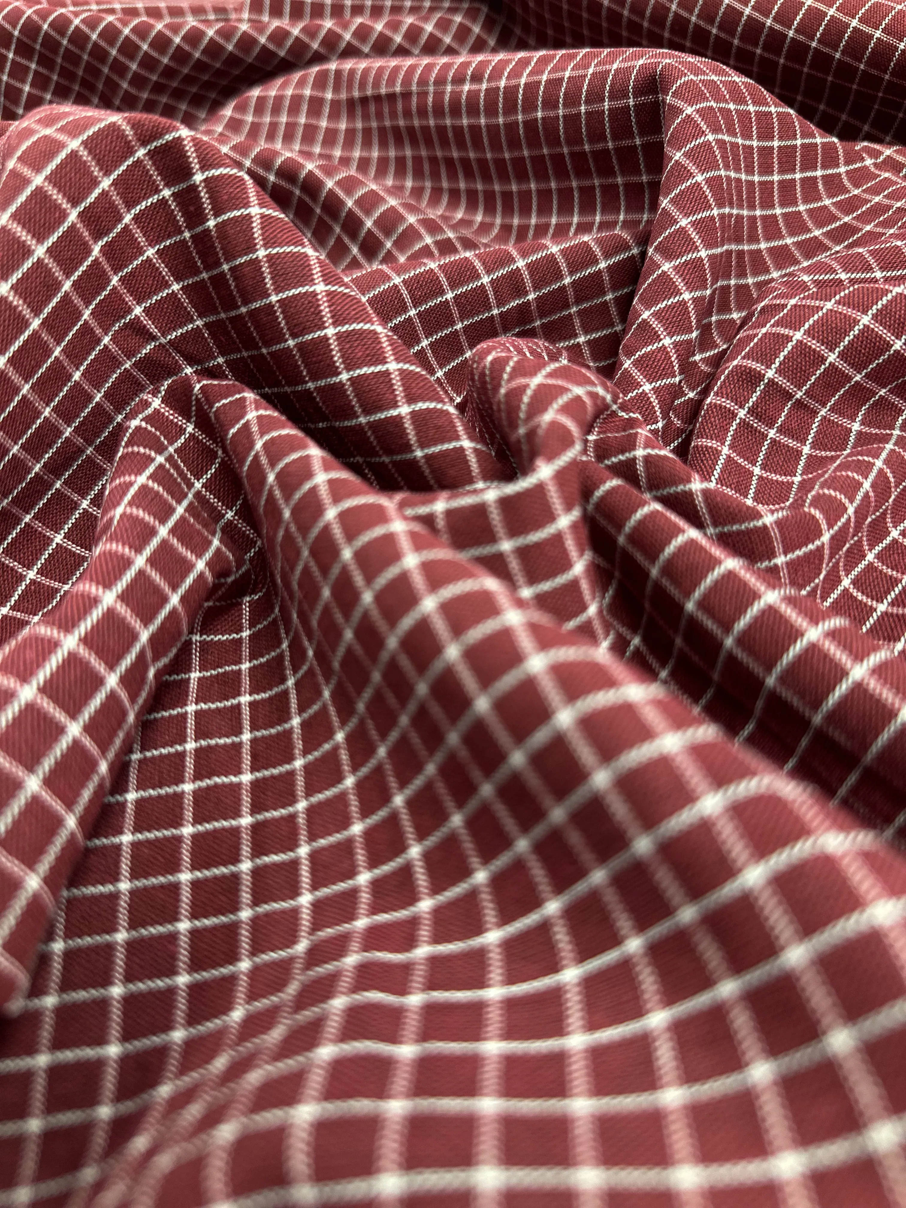 Linen Rayon Grid - Cabernet - 145cm