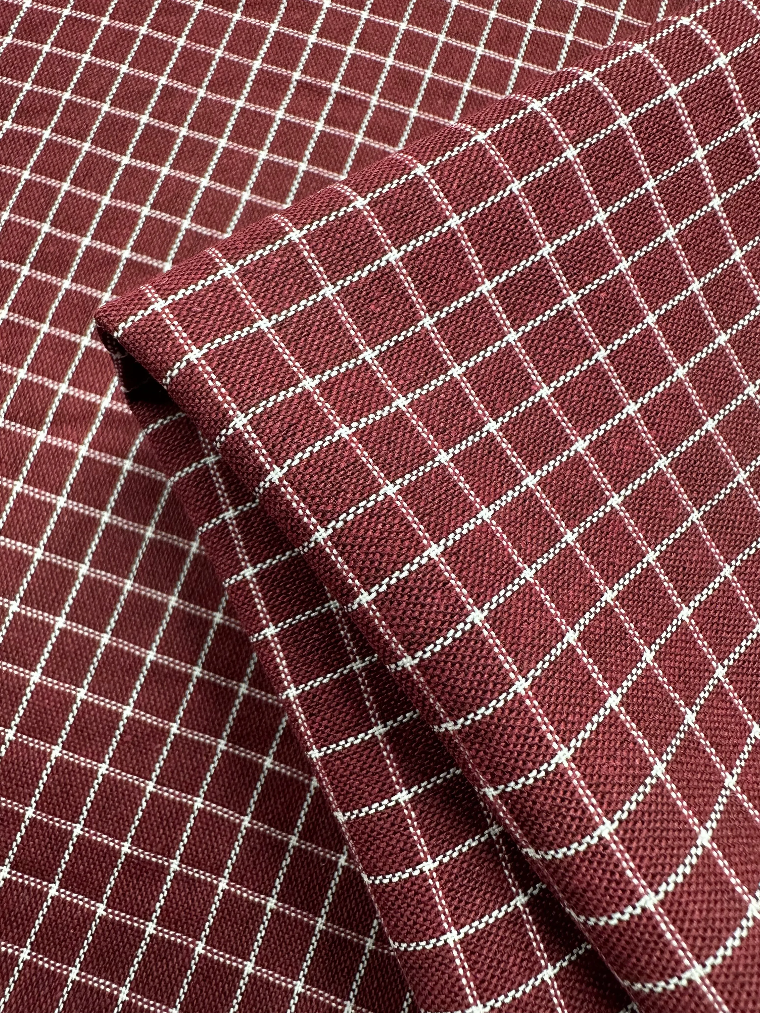 Linen Rayon Grid - Cabernet - 145cm