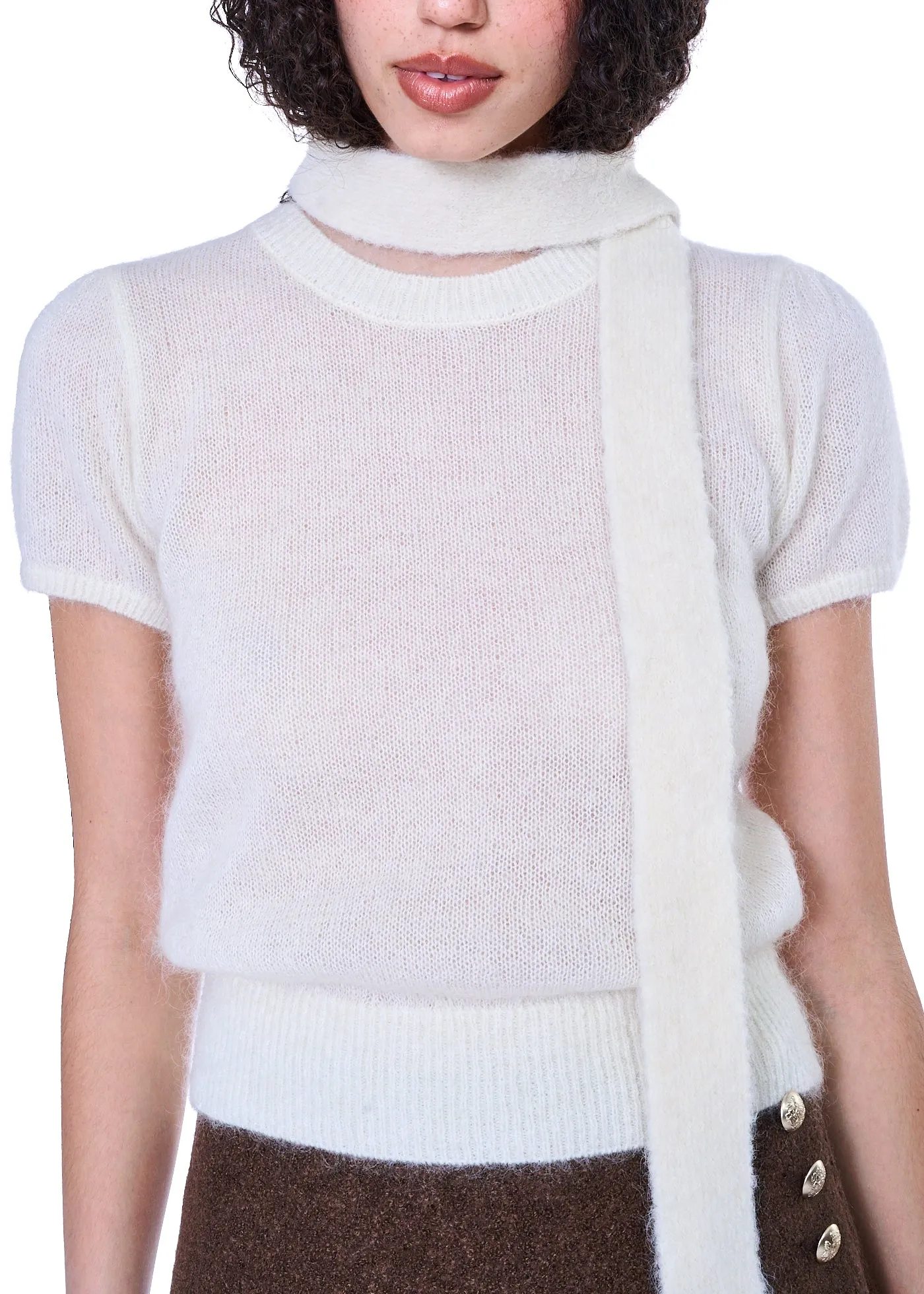 LOW CLASSIC Soft Alpaca Slim Muffler in White