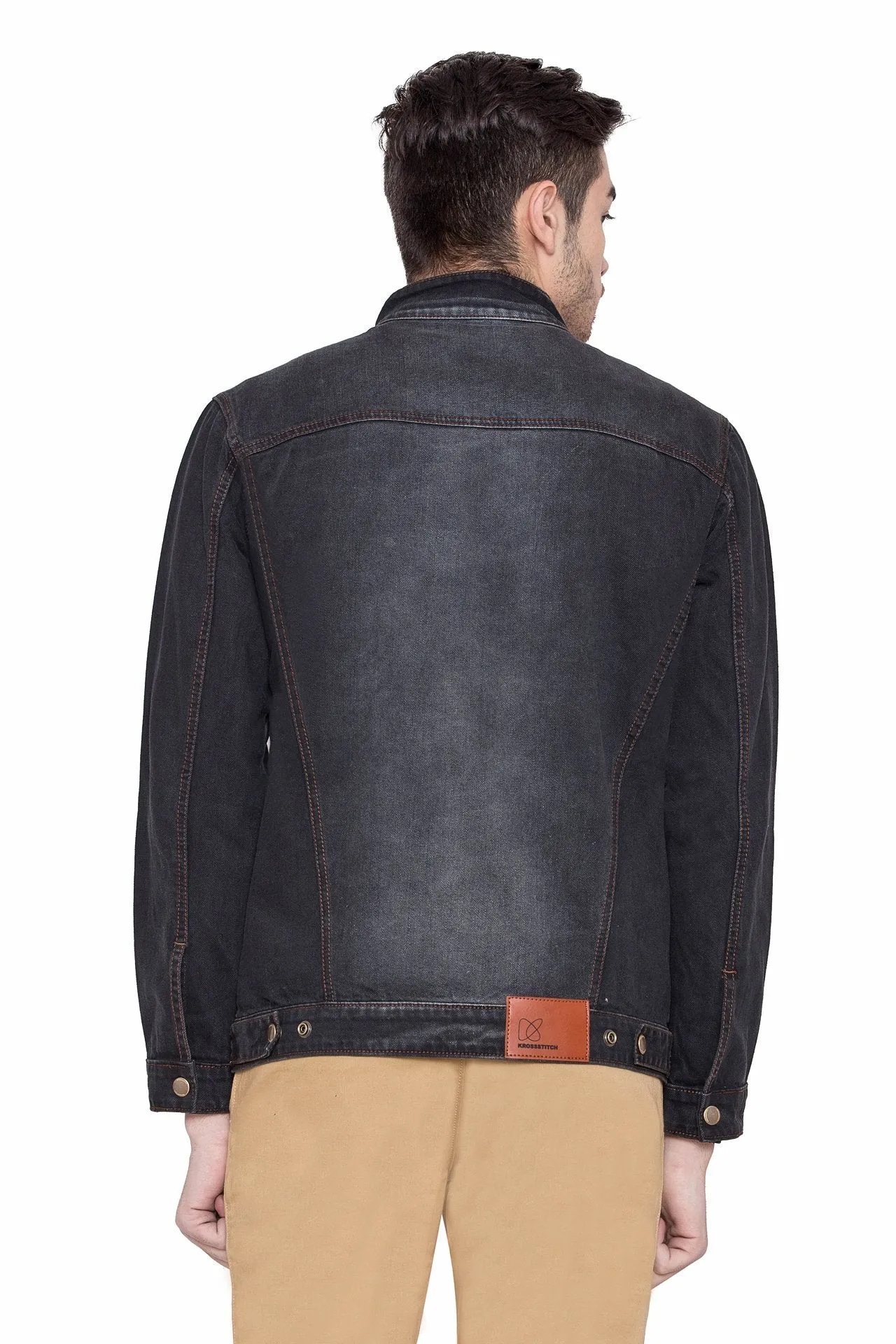 Men's Denim black Full Sleeve Jacket with Zip Closure