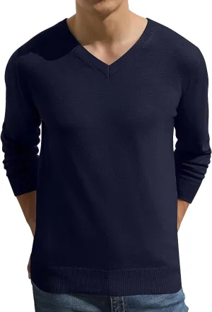 Men's V-Neck Casual Sweater Structured Knit Pullover - Navy