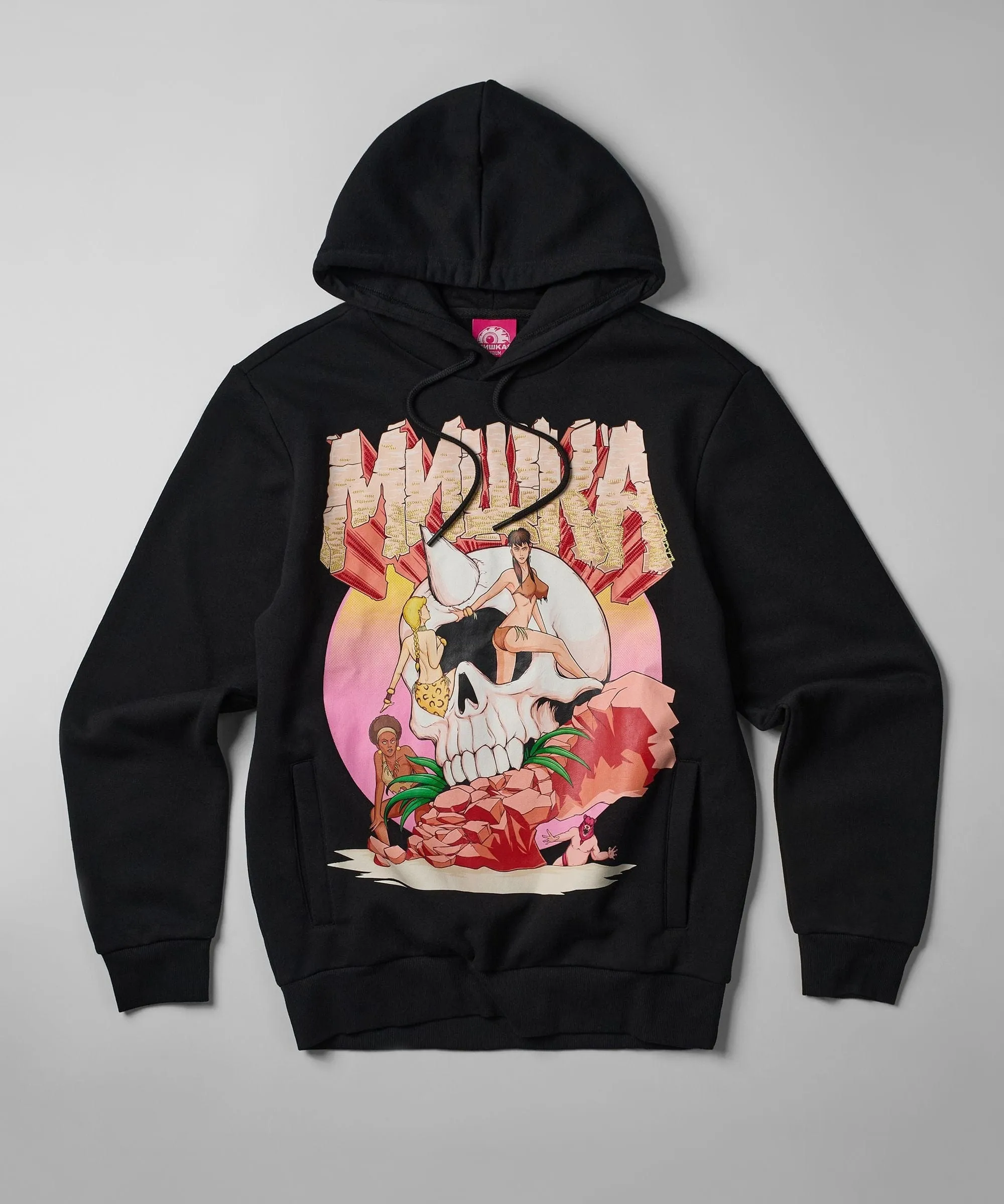 Mishka Graphic Print Embroidered Hoodie - Black