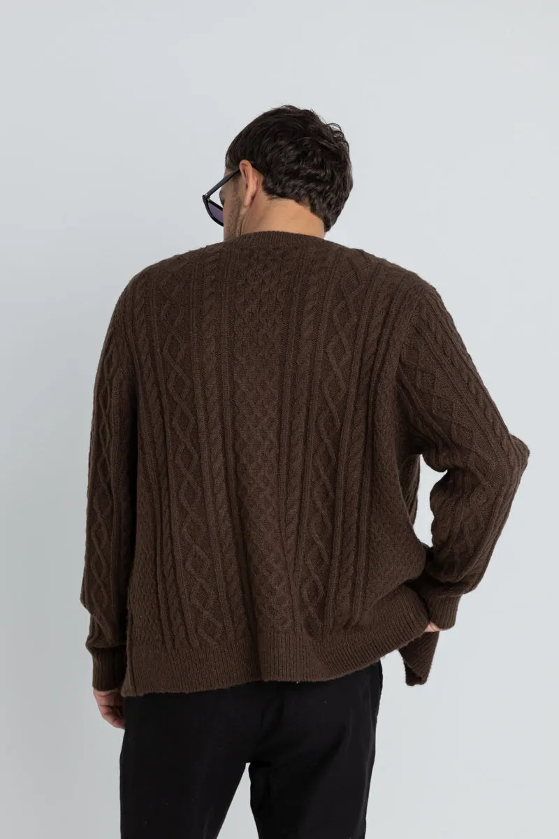 Mohair Cable Knit Cardigan Brown