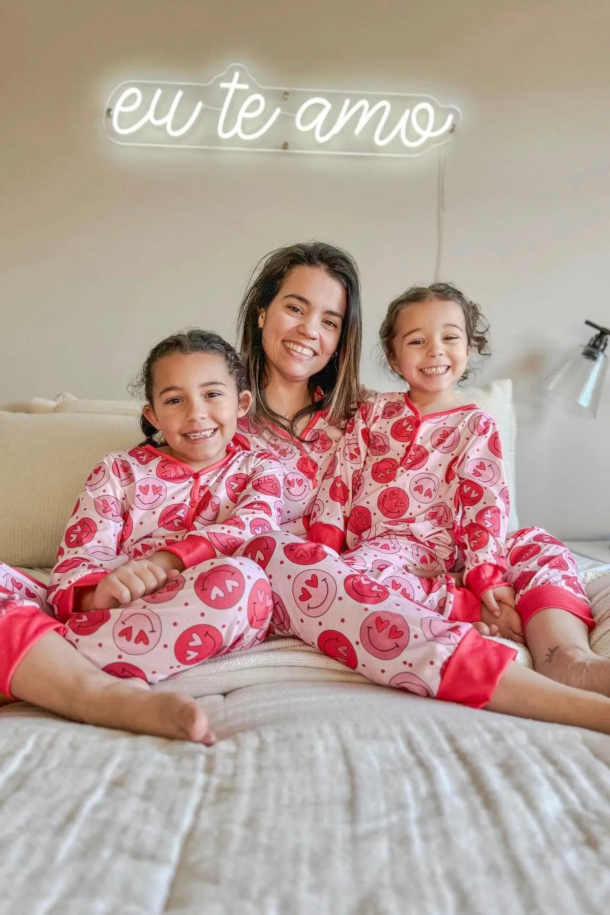 Mom & Me - Pink & Red Smiley Heart Pajamas