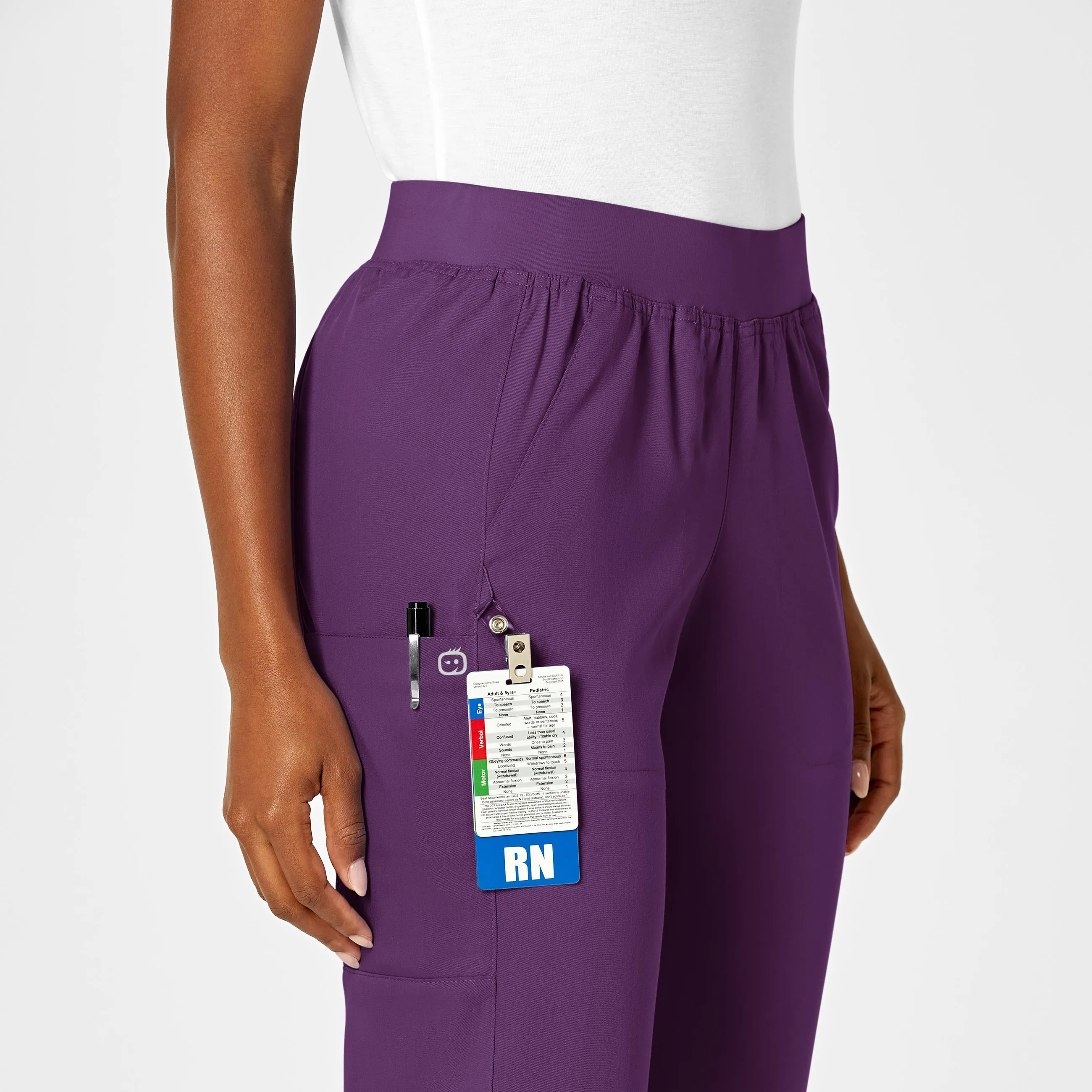 PRO Women's Knit Waist Cargo Scrub Pant - Eggplant