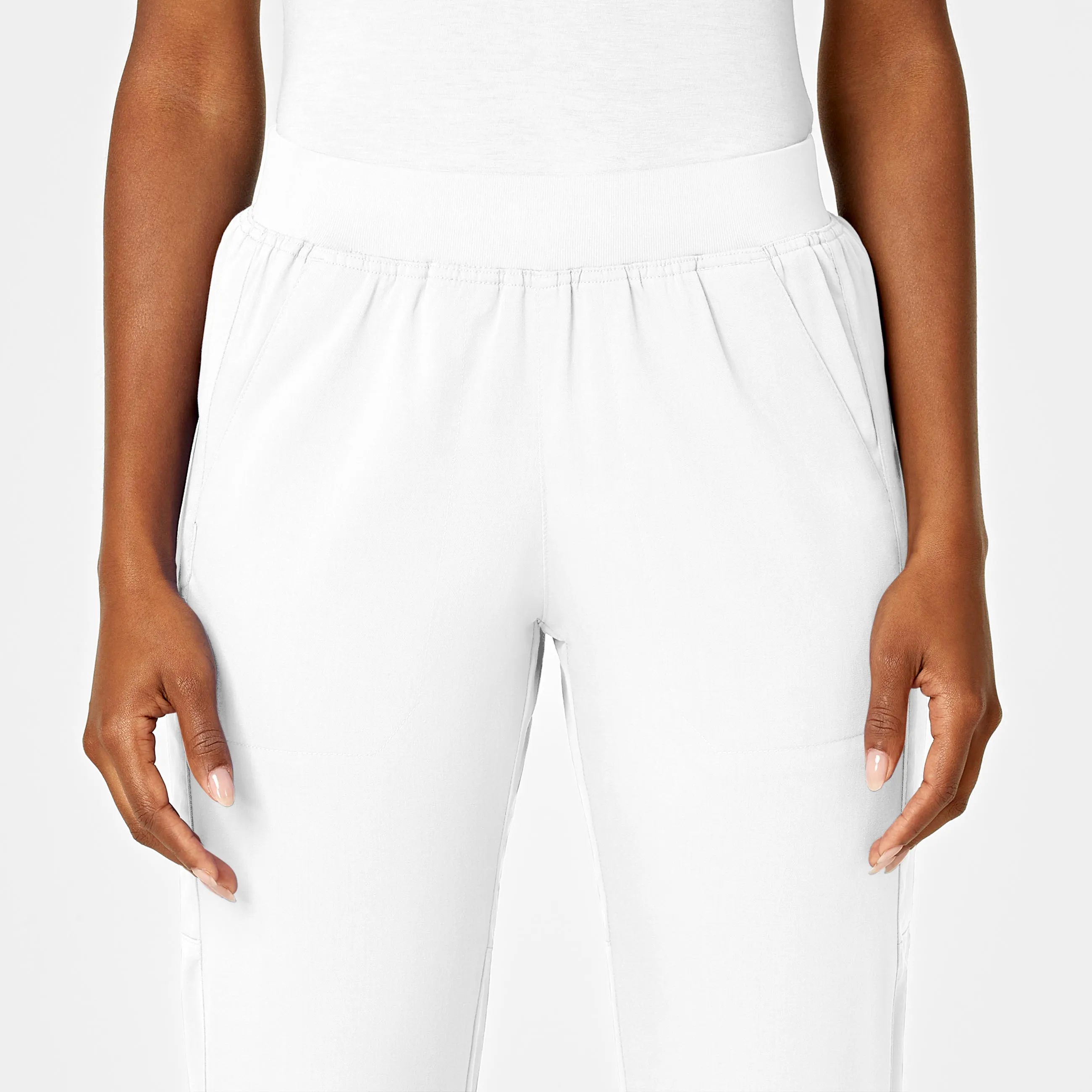 PRO Women's Knit Waist Cargo Scrub Pant - White