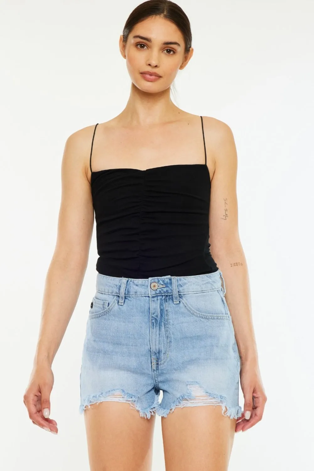 Raw Hem Distressed High Waist Denim Shorts