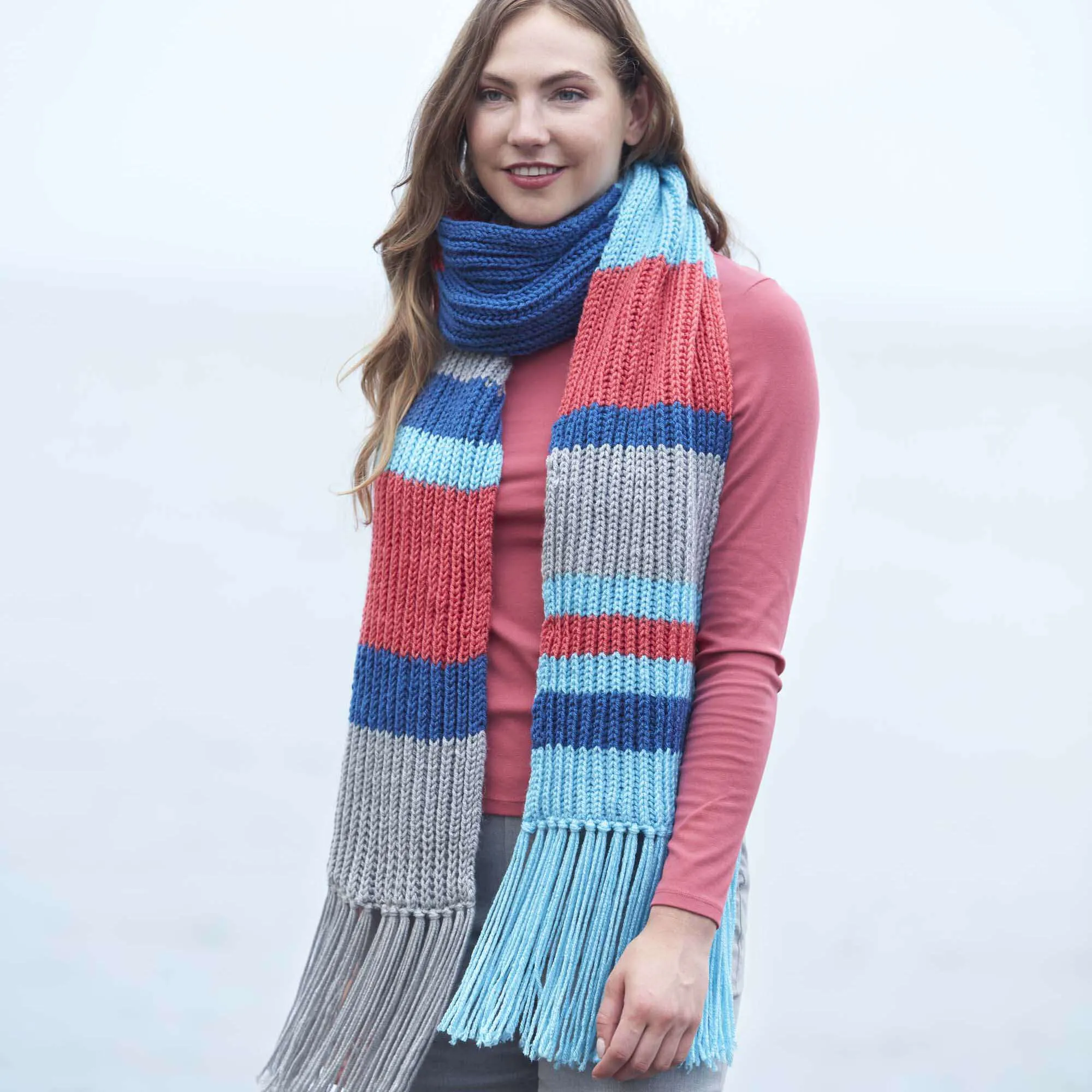 Red Heart Knit Fisherman Rib Big Scarf