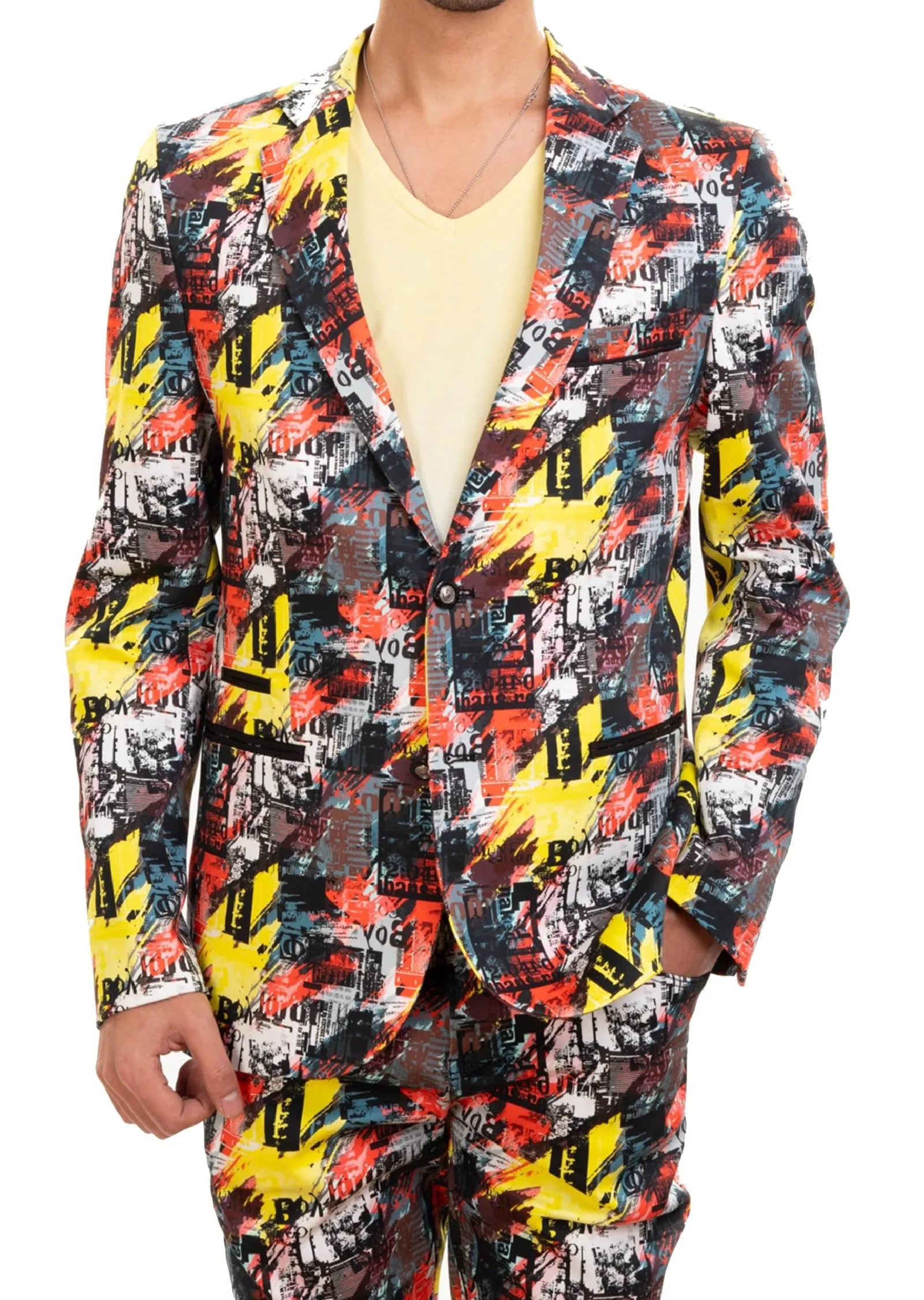 Red Mix Collage Print 2-Pcs Suit