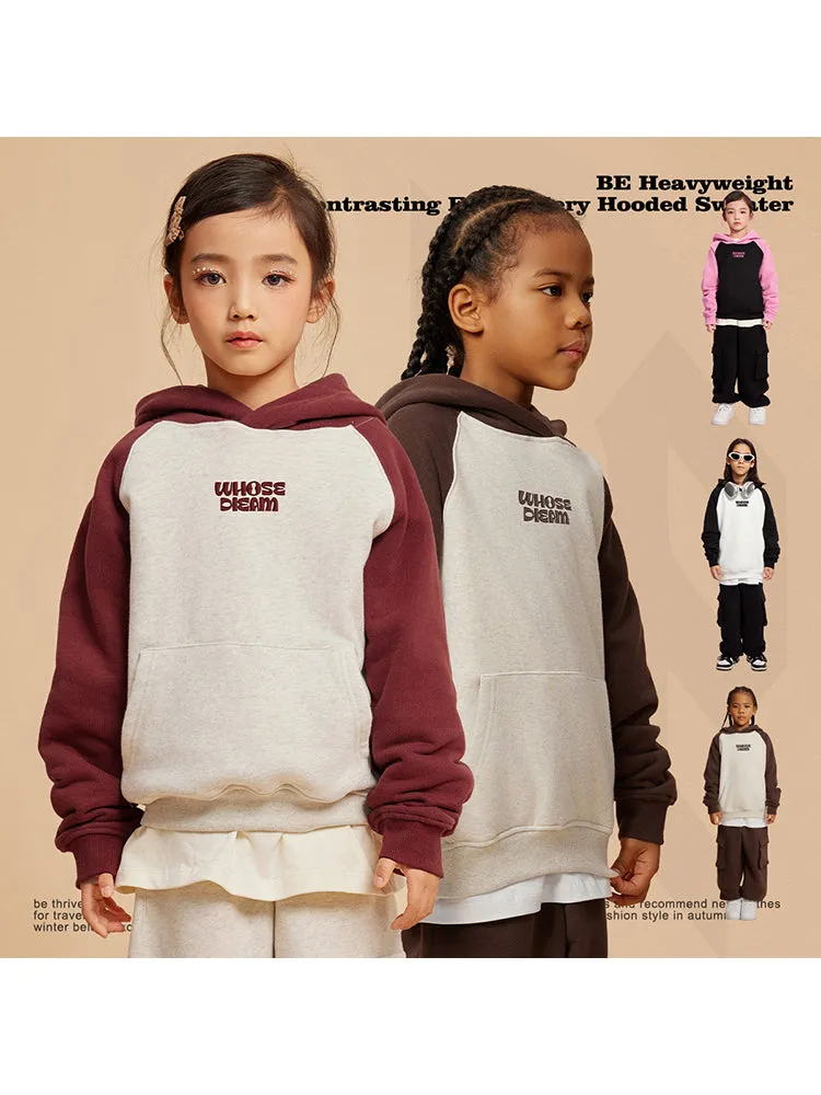 Retro Contrast Color Embroidery Letter Print Kids Hoodies