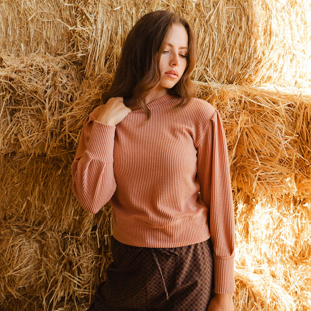 Serena Ribbed Top, Dusty Rose