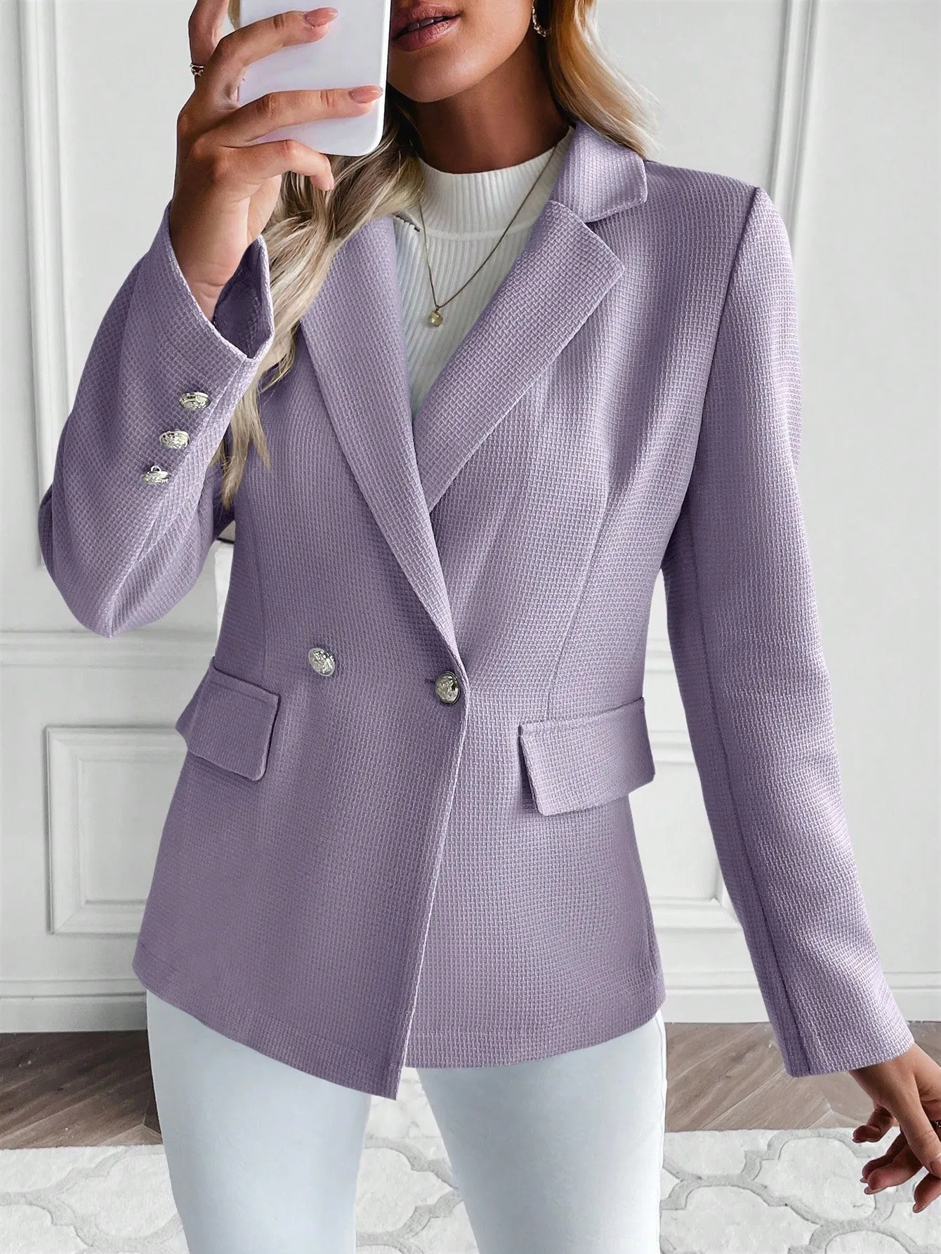 SHEIN Lapel Neck Double Button Blazer