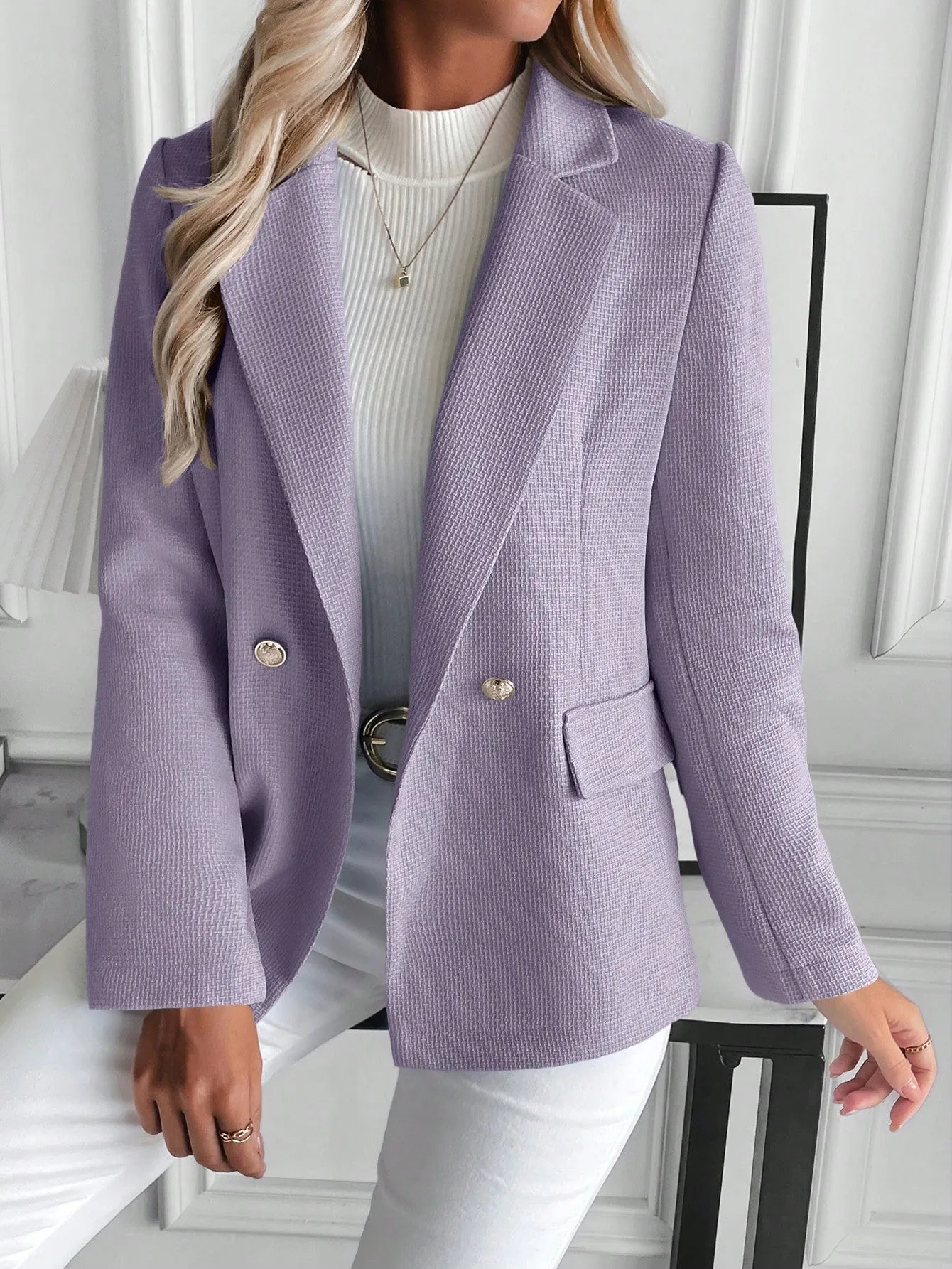 SHEIN Lapel Neck Double Button Blazer