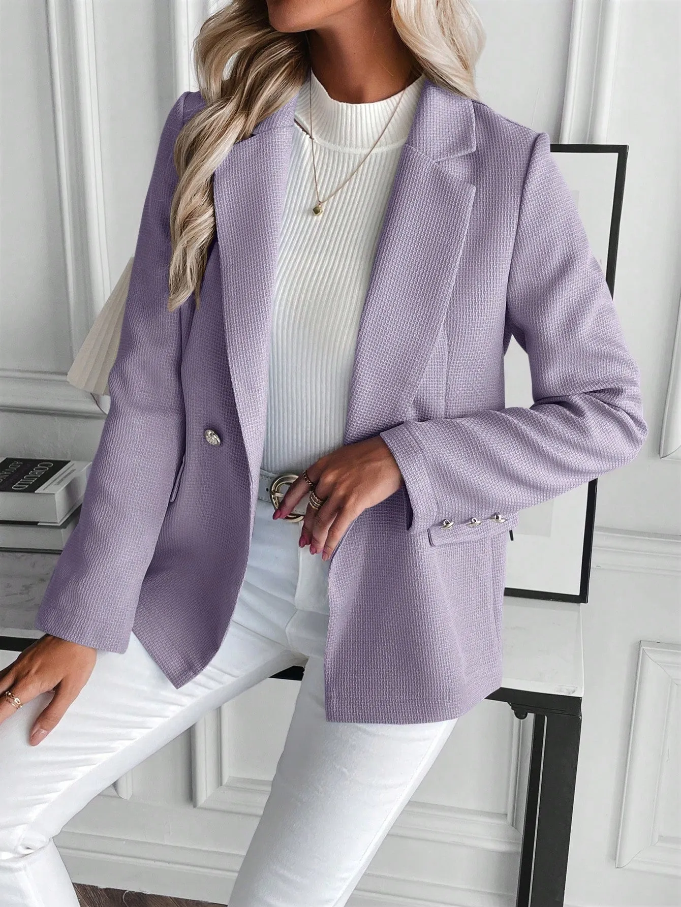 SHEIN Lapel Neck Double Button Blazer