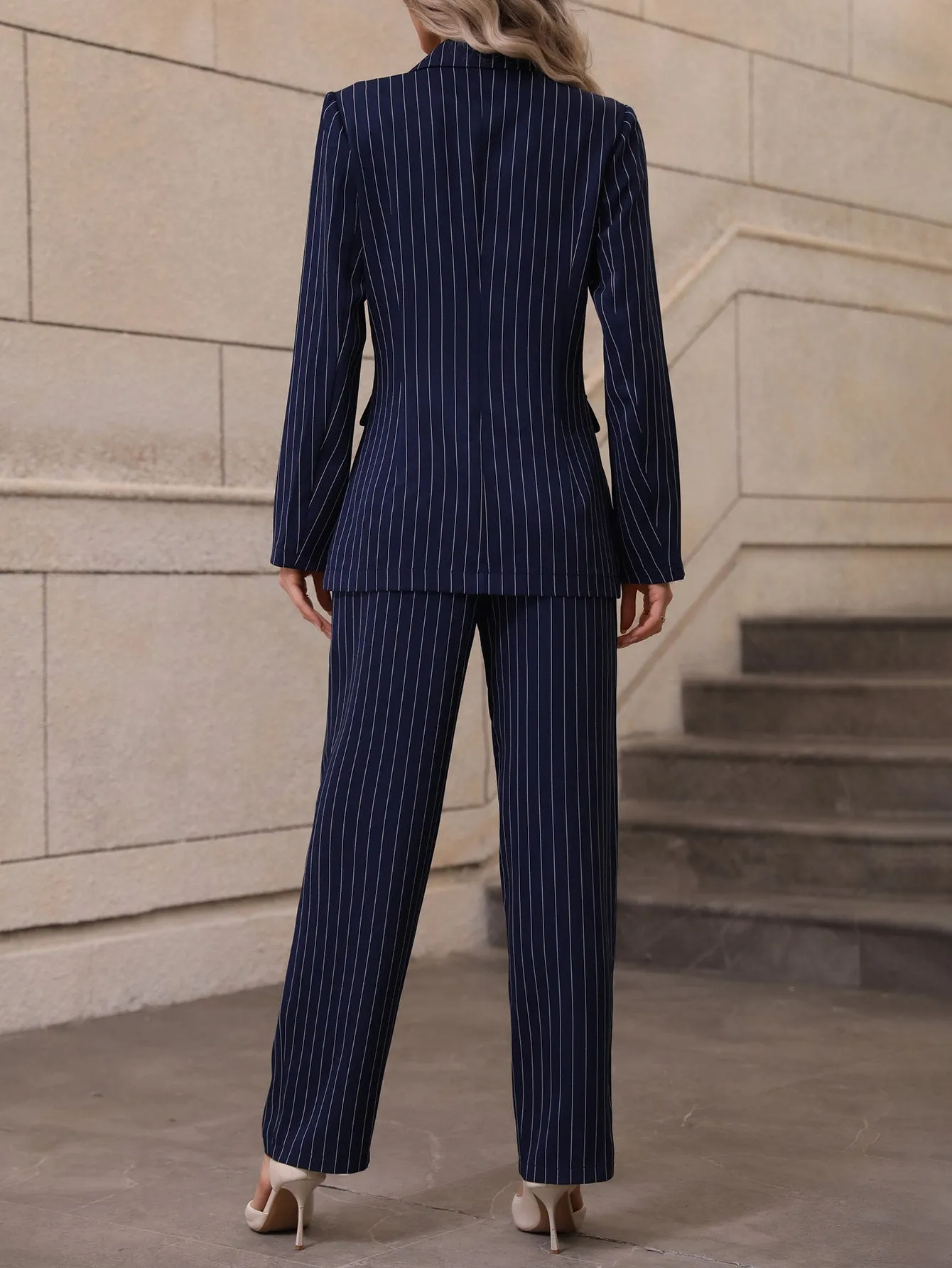 SHEIN Privé Striped Print Blazer & Pants