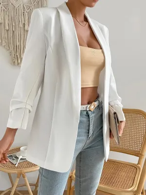 SHEIN Shawl Collar Ruched Detail Open Front Blazer