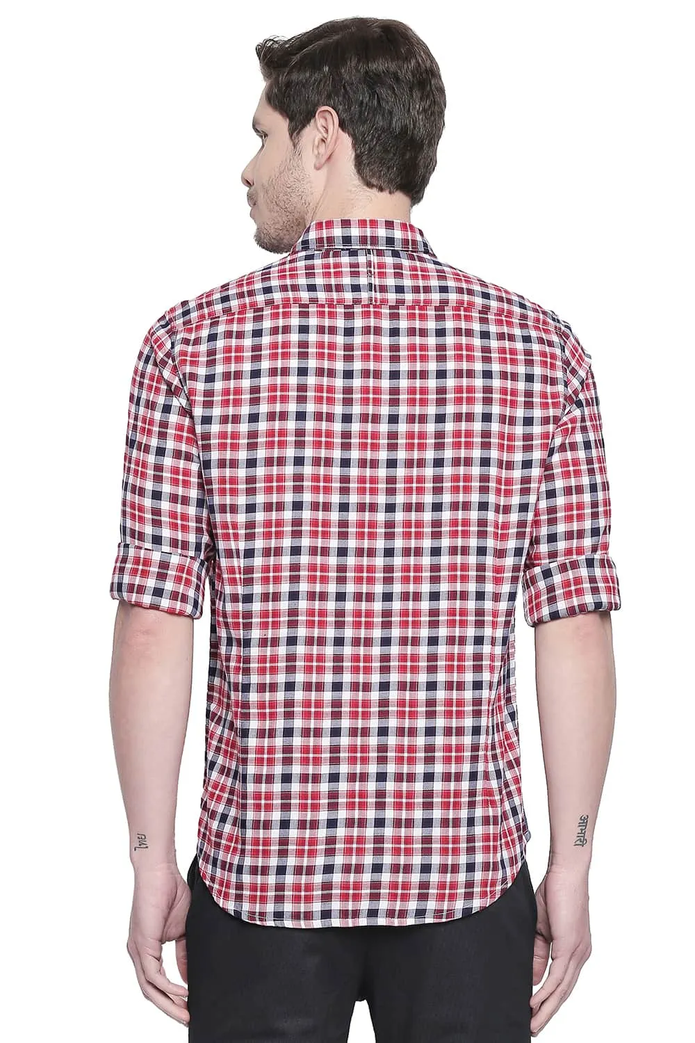 Slim Fit Red Dobby Checks Shirt